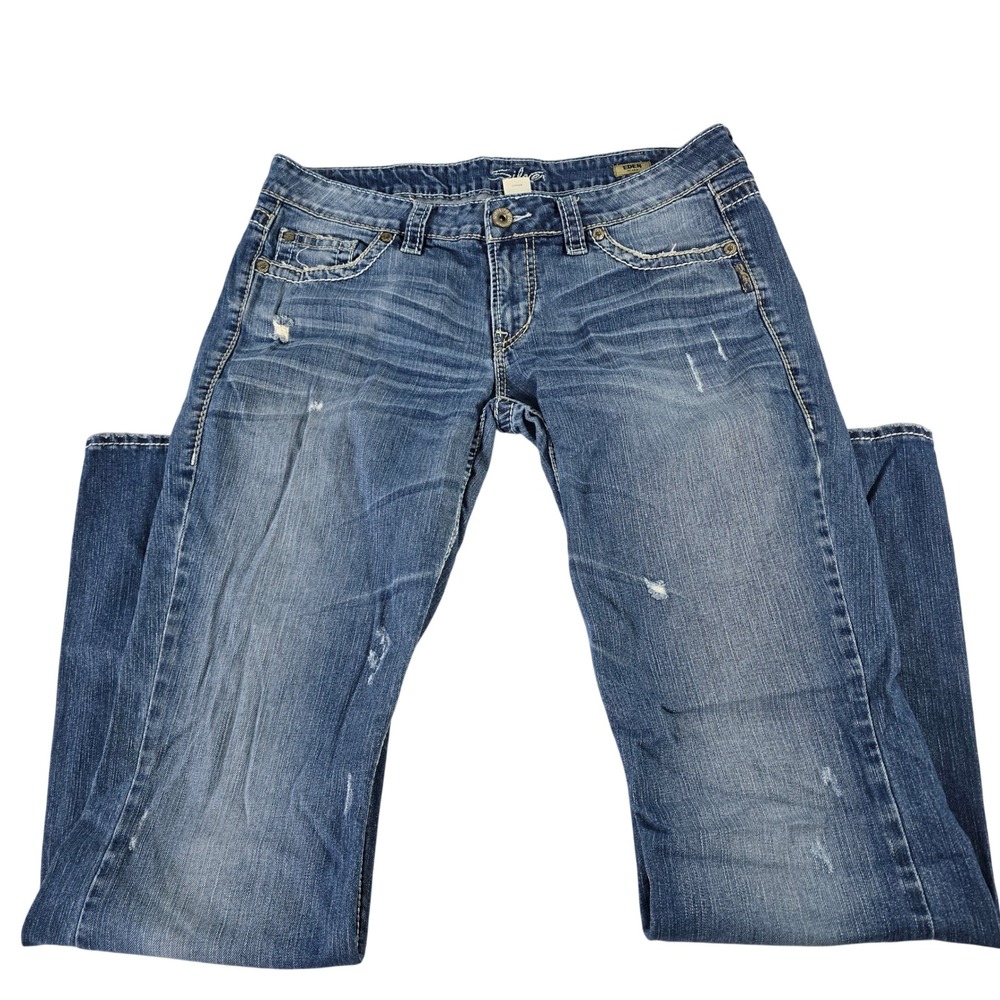 Silver Jeans Co Eden Flare Womens‎ W34 L35 Blue Distressed Denim L16155VP216